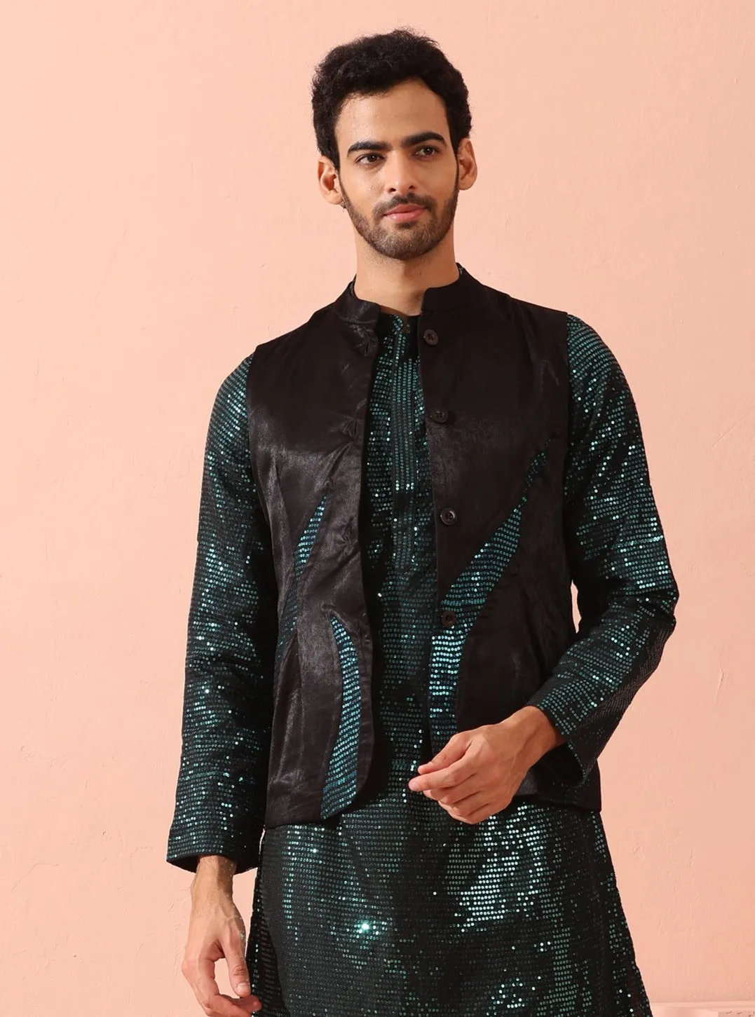 1 pc Black and Blue Sequin Fire Jacket
