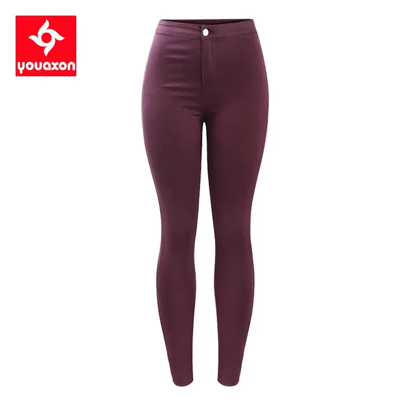 1888 Youaxon Summer Women`s High Waist White Basic Fashion Stretch Skinny Denim Pants Trousers Jeans For Women Free Shipping