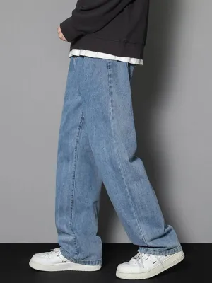 2025 New Korean Men's Classic Wide-Leg Denim Jeans – Light Blue, Grey, Black