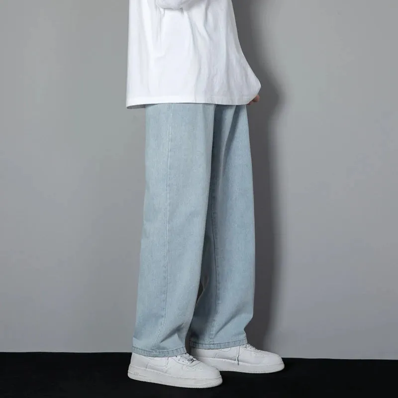 2025 New Korean Men's Classic Wide-Leg Denim Jeans – Light Blue, Grey, Black