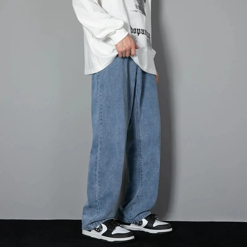 2025 New Korean Men's Classic Wide-Leg Denim Jeans – Light Blue, Grey, Black