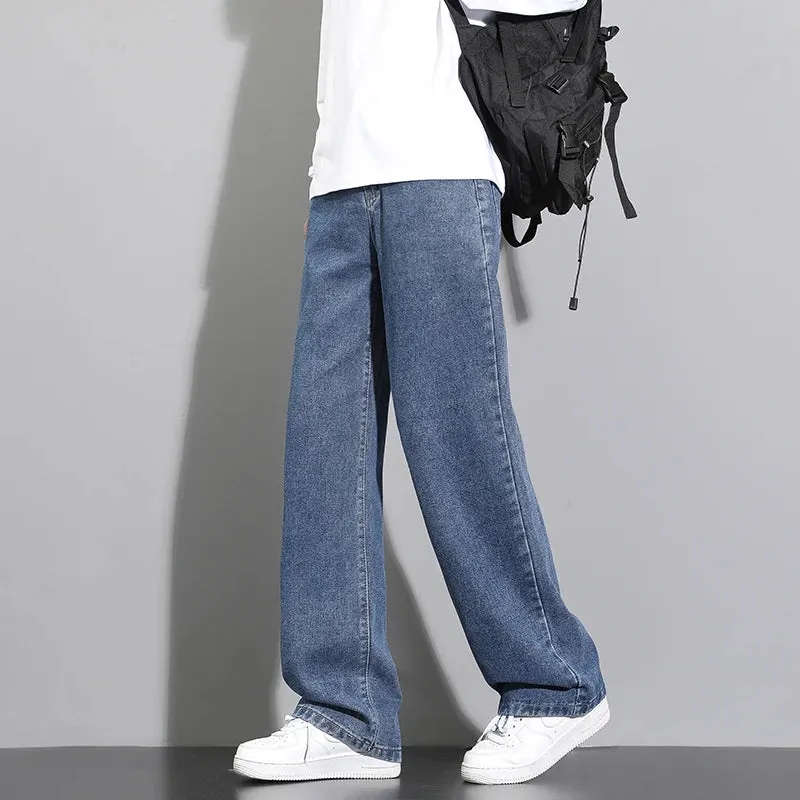 2025 New Korean Men's Classic Wide-Leg Denim Jeans – Light Blue, Grey, Black