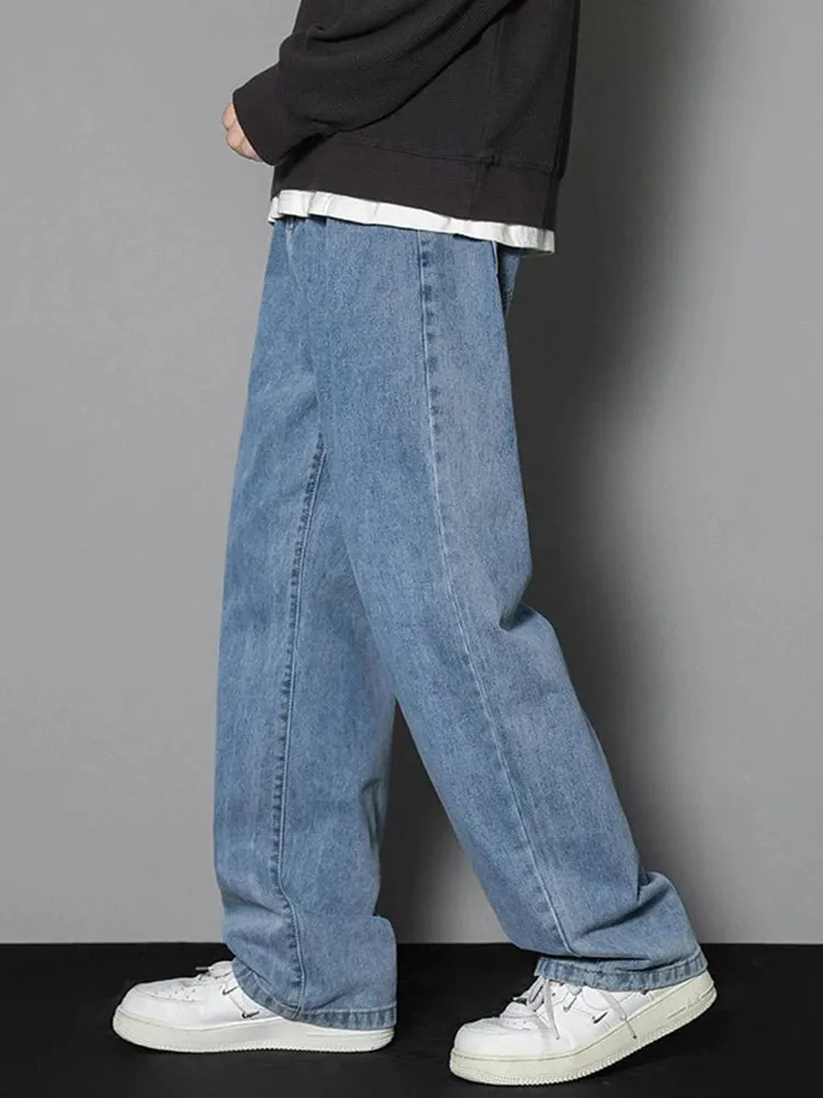 2025 New Korean Men's Classic Wide-Leg Denim Jeans – Light Blue, Grey, Black