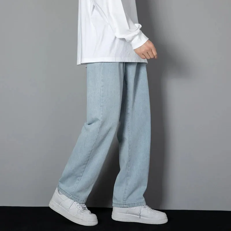 2025 New Korean Men's Classic Wide-Leg Denim Jeans – Light Blue, Grey, Black