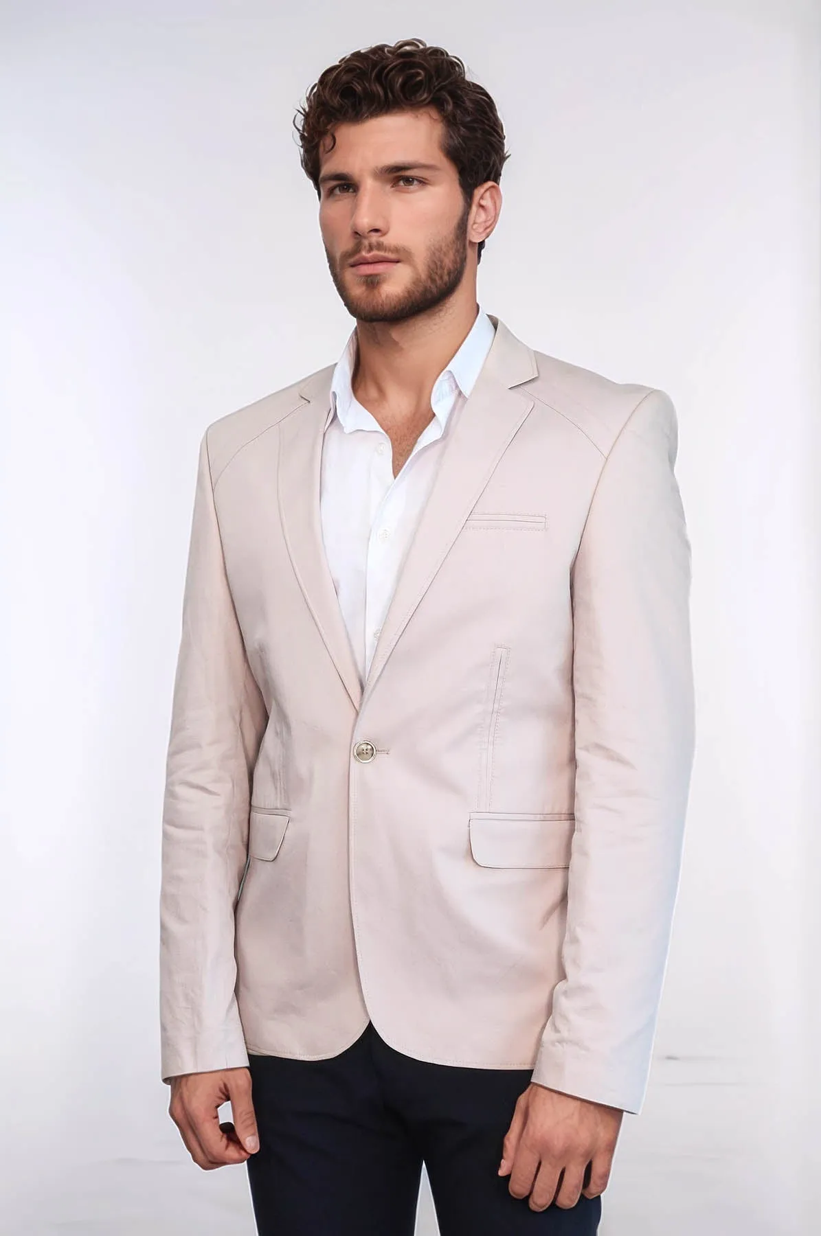 3 pocket Single Button Cotton Grey Jacket-Wessi