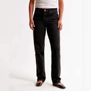 [abercrombie &amp; fitch] curve love mid rise 90s straight leg jean black 26/2