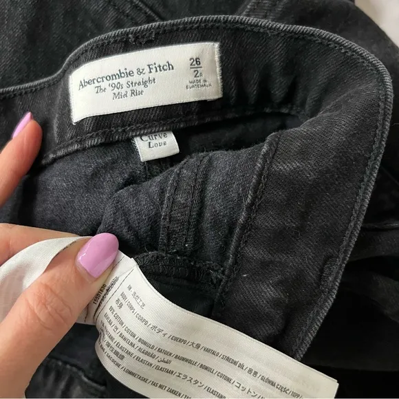 [abercrombie &amp; fitch] curve love mid rise 90s straight leg jean black 26/2