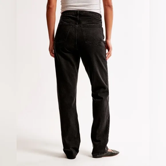 [abercrombie &amp; fitch] curve love mid rise 90s straight leg jean black 26/2
