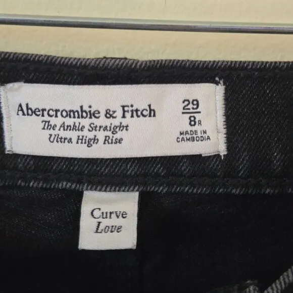 Abercrombie &amp; Fitch Curve Love The Ankle Straight Ultra High Rise Black Jeans 29