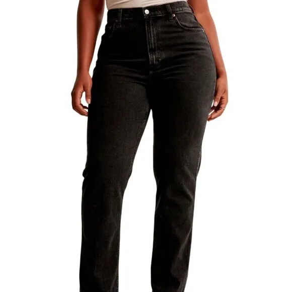 Abercrombie &amp; Fitch Curve Love The Ankle Straight Ultra High Rise Black Jeans 29