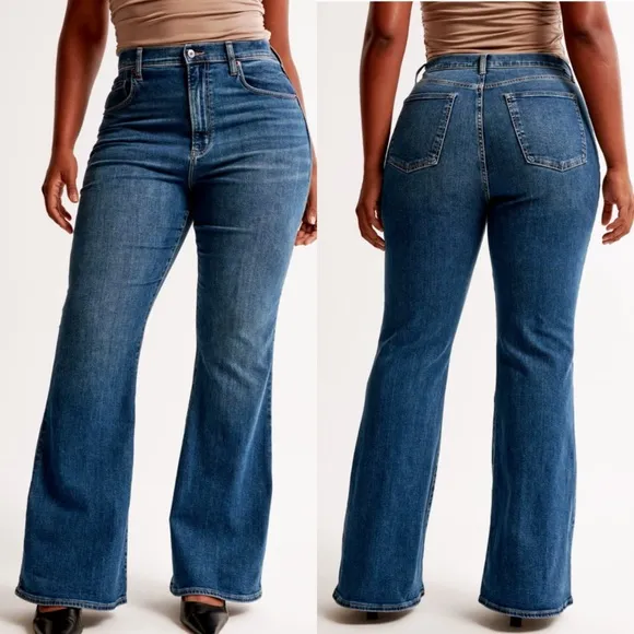 Abercrombie &amp; Fitch Curve Love Ultra High Rise Stretch Flare Jeans Dark Wash
