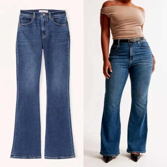 Abercrombie &amp; Fitch Curve Love Ultra High Rise Stretch Flare Jeans Dark Wash