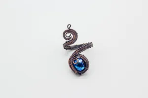 Adjustable Copper Ring with Dichroic Blue Fused Glass Accent