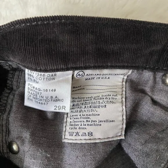 AG The Stevie Slim Straight Corduroy Jeans Size 29