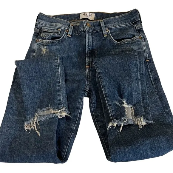Agolde High Rise Skinny Jeans Destroyed Distressed 26