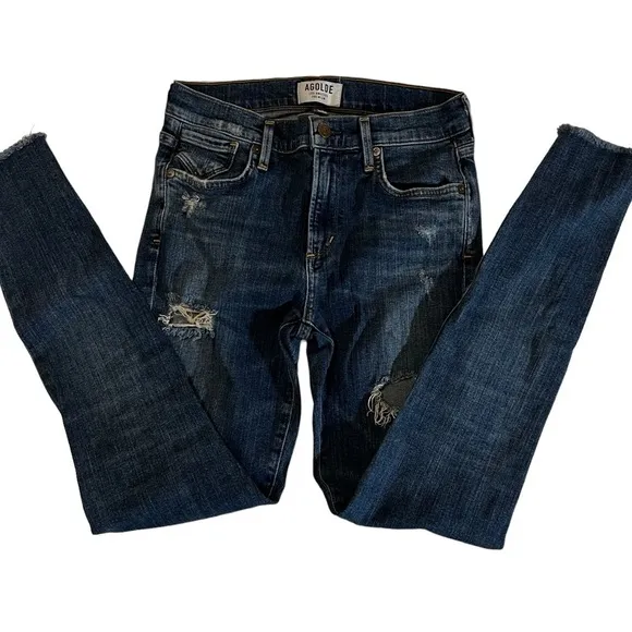 Agolde High Rise Skinny Jeans Destroyed Distressed 26