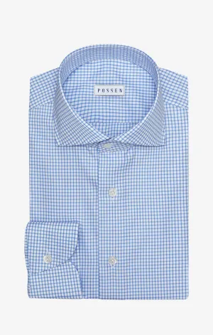 Albini White 365 Fine Twill Easy Care Cotton with Sky Blue Check
