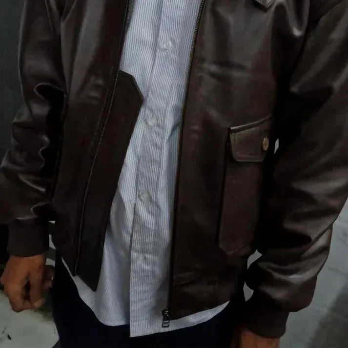 Alf - Vintage leather jacket with fur collar and zipper