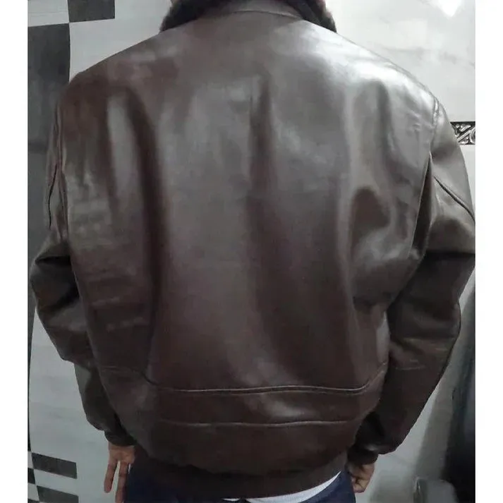Alf - Vintage leather jacket with fur collar and zipper