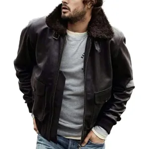 Alf - Vintage leather jacket with fur collar and zipper