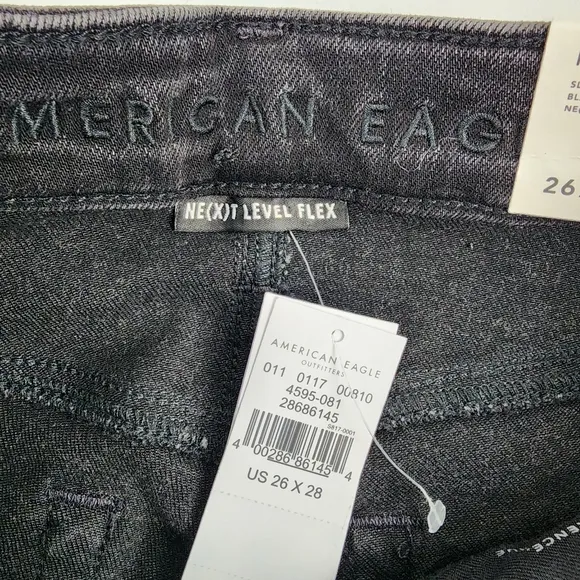 American Eagle Jeans Womens 26/28 Next Level Flex Slim Black Wash Denim NWT