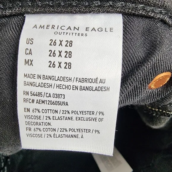 American Eagle Jeans Womens 26/28 Next Level Flex Slim Black Wash Denim NWT