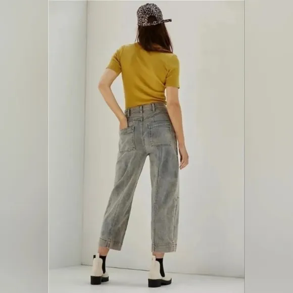 ANTHROPOLOGIE Pilcro Ultra High Rise Cropped Jeans,Grey/Peach Acid Wash, Size 26