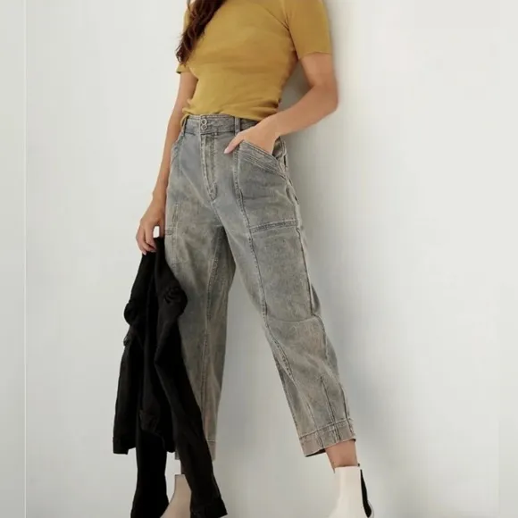 ANTHROPOLOGIE Pilcro Ultra High Rise Cropped Jeans,Grey/Peach Acid Wash, Size 26
