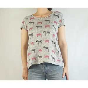 APOM oversize pre-owned grey tee shirt with zebra and elephant print size 6 (fits sizes 6-8)
