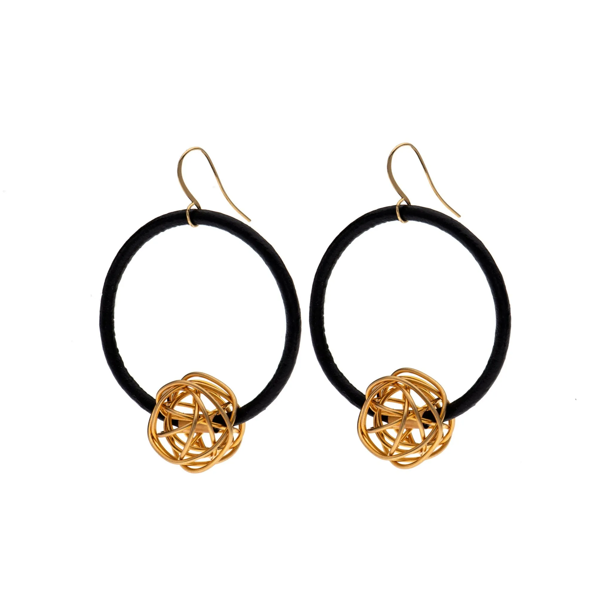 Aria Black hoop earrings with sterling silver wire ball.