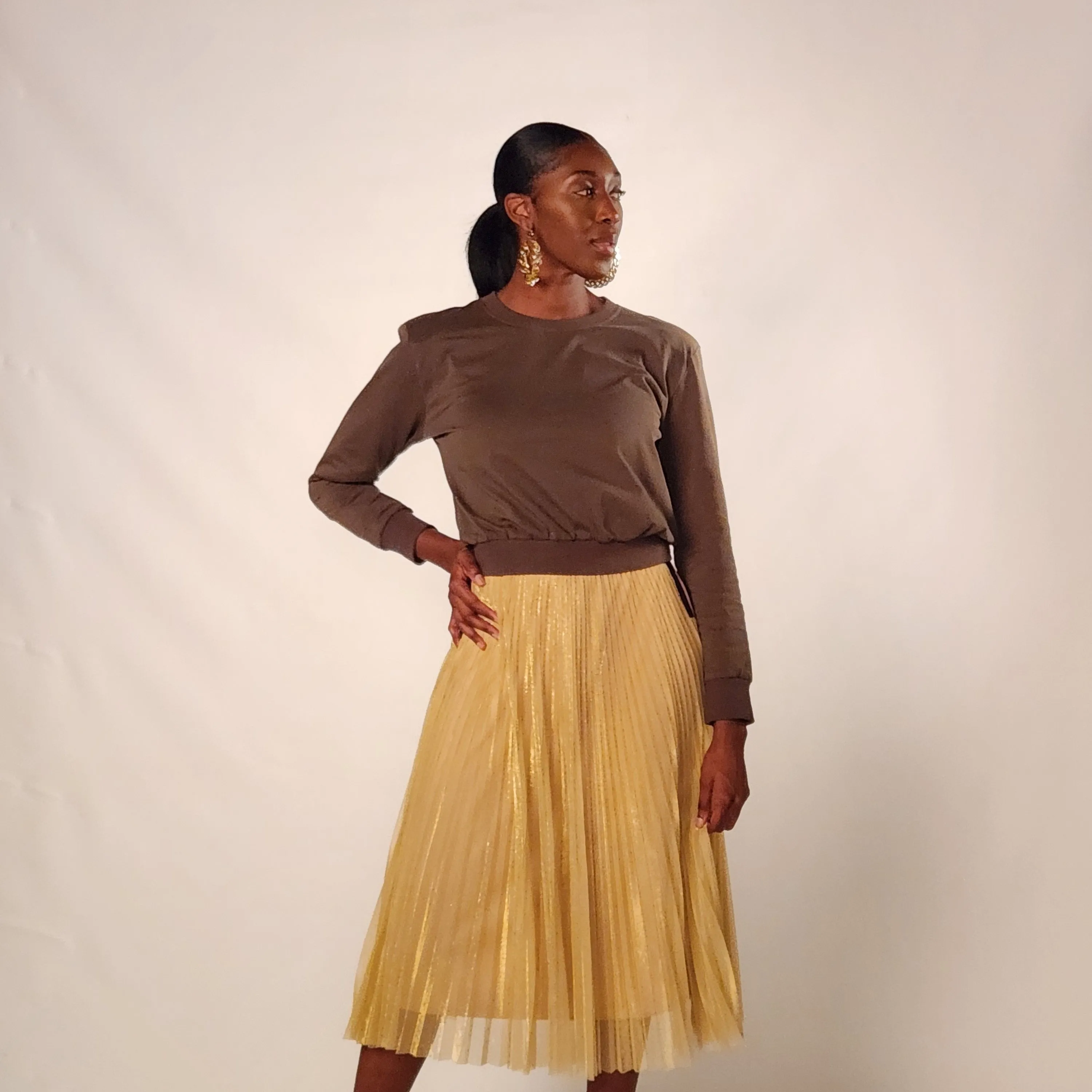 Aubrey Cotton sweatshirt with Shoulder Pads