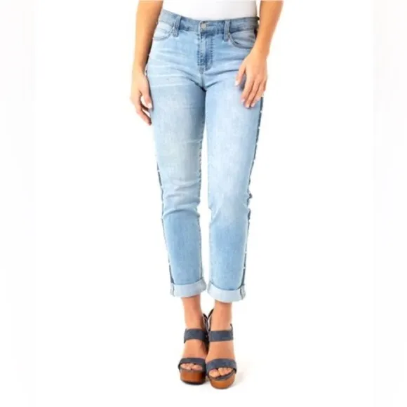 Authentic Liverpool The Slim Boyfriend Embellished Side Detail Jeans