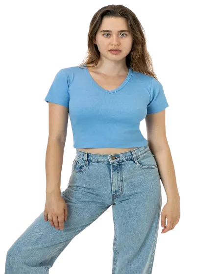 BABY RIB SHORT SLEEVE V-NECK CROP TEE