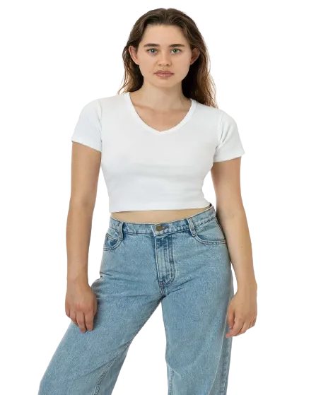 BABY RIB SHORT SLEEVE V-NECK CROP TEE
