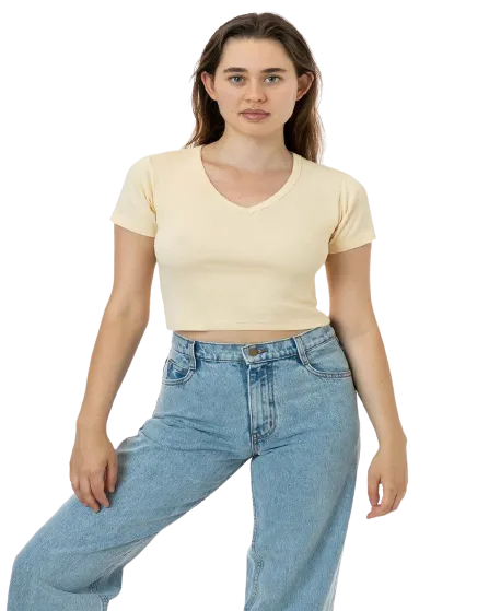 BABY RIB SHORT SLEEVE V-NECK CROP TEE