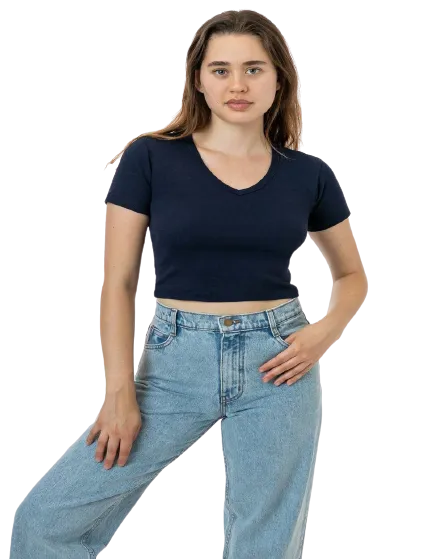 BABY RIB SHORT SLEEVE V-NECK CROP TEE