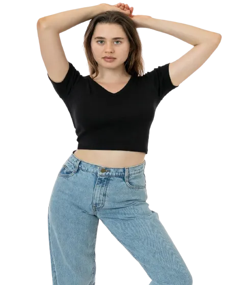 BABY RIB SHORT SLEEVE V-NECK CROP TEE