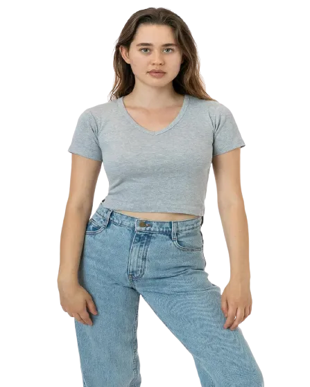 BABY RIB SHORT SLEEVE V-NECK CROP TEE