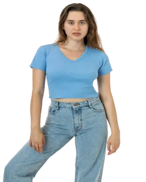 BABY RIB SHORT SLEEVE V-NECK CROP TEE