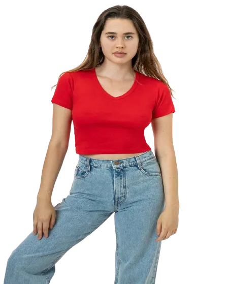 BABY RIB SHORT SLEEVE V-NECK CROP TEE