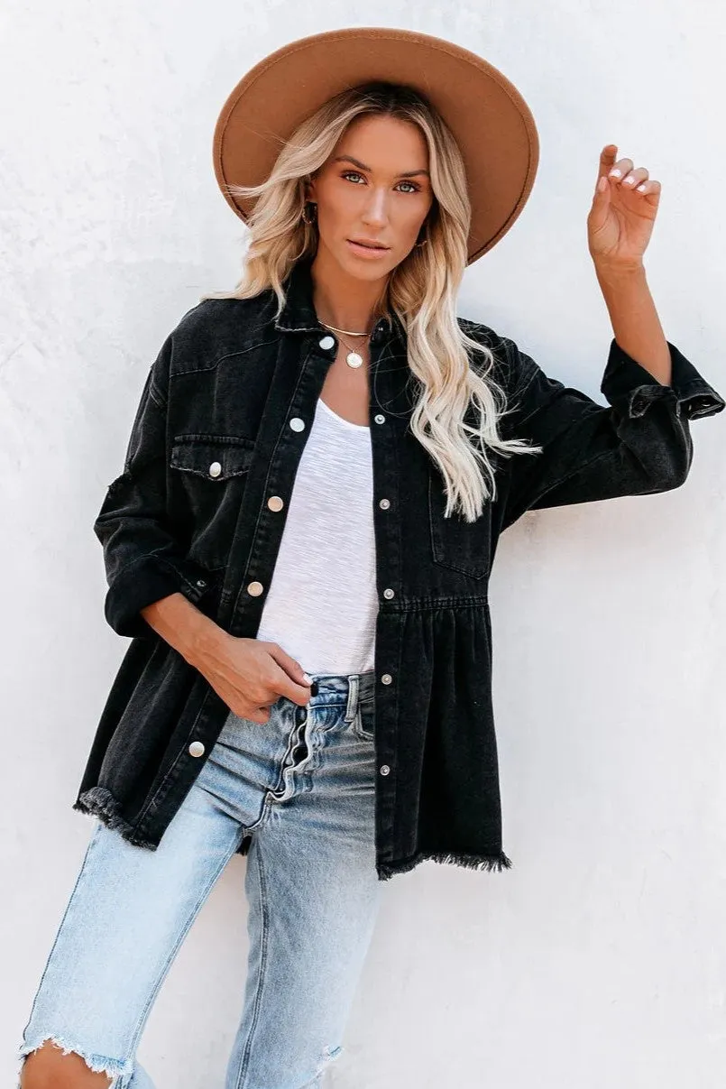 Back Distressed Denim Button Down Shirt Jacket