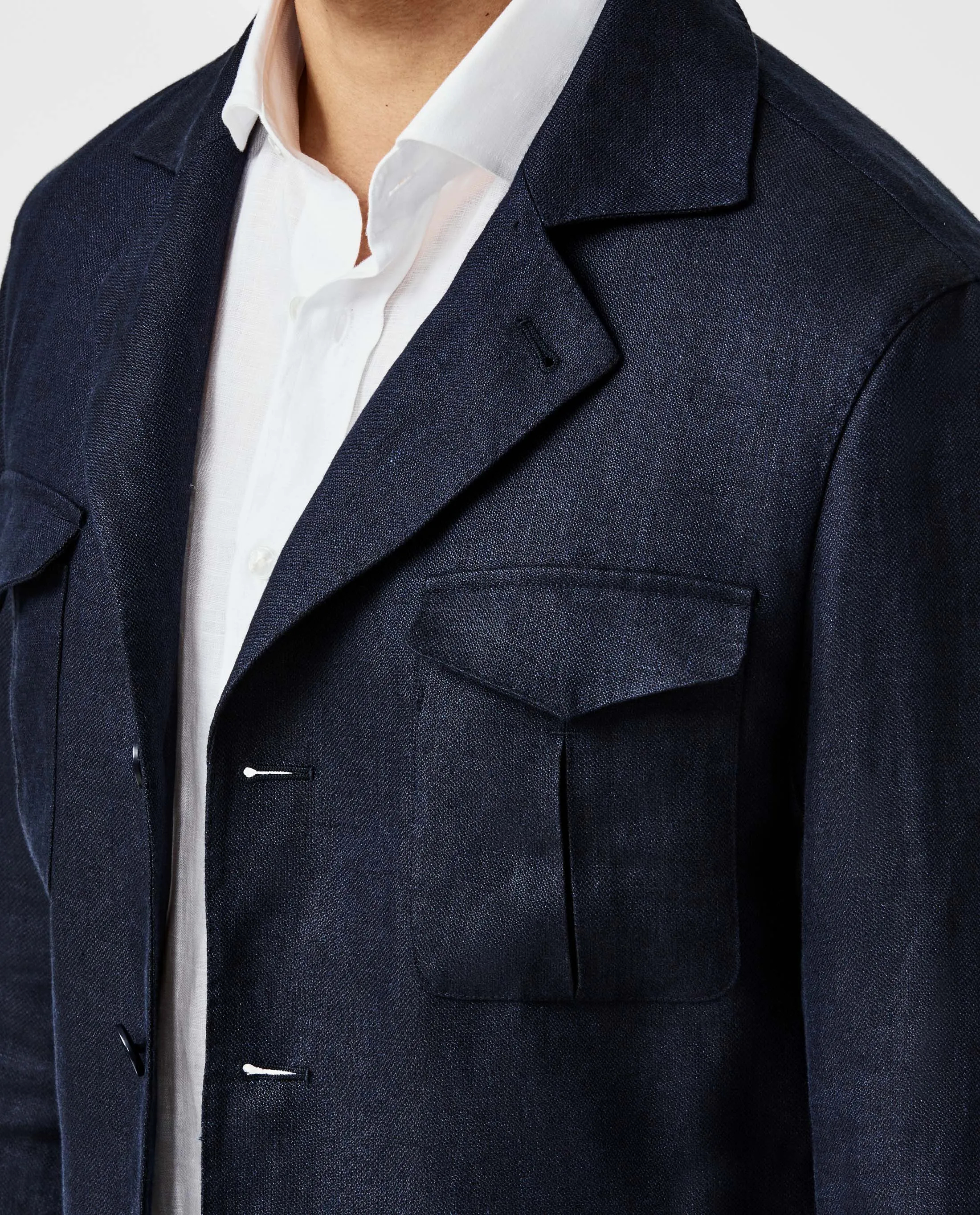 Baird McNutt Navy Blue Irish Linen with Micro Effect