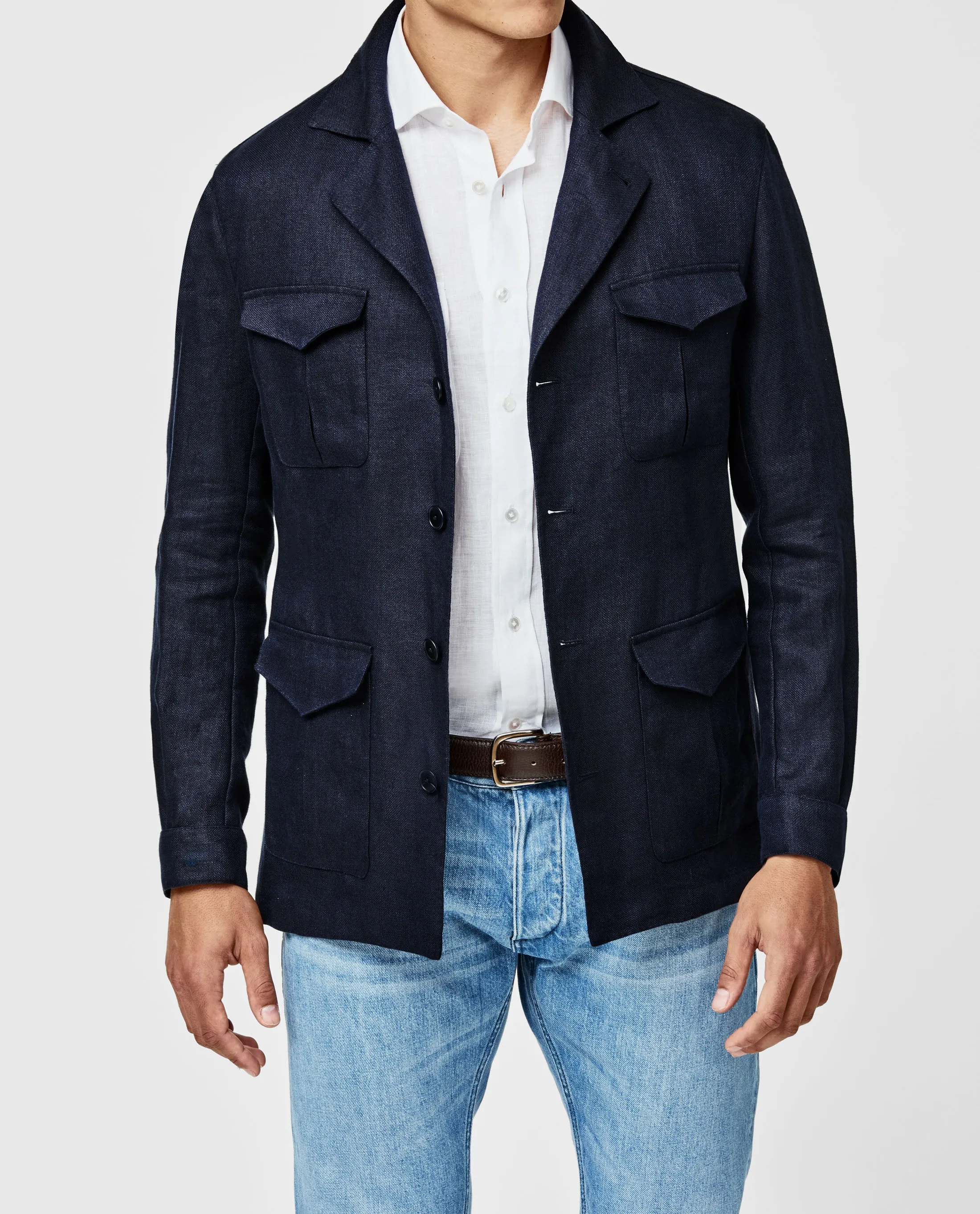 Baird McNutt Navy Blue Irish Linen with Micro Effect