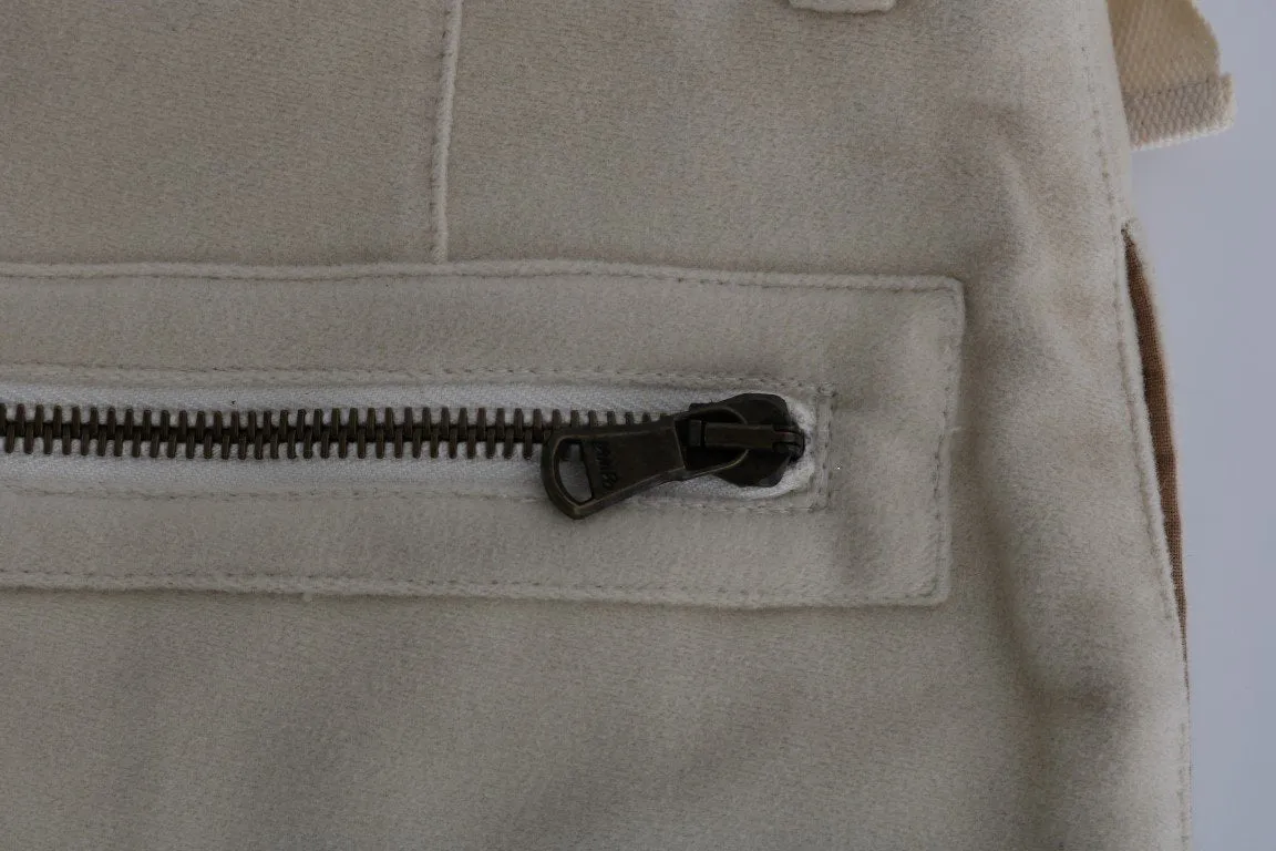 Beige Wool Cropped Regular Fit Pants