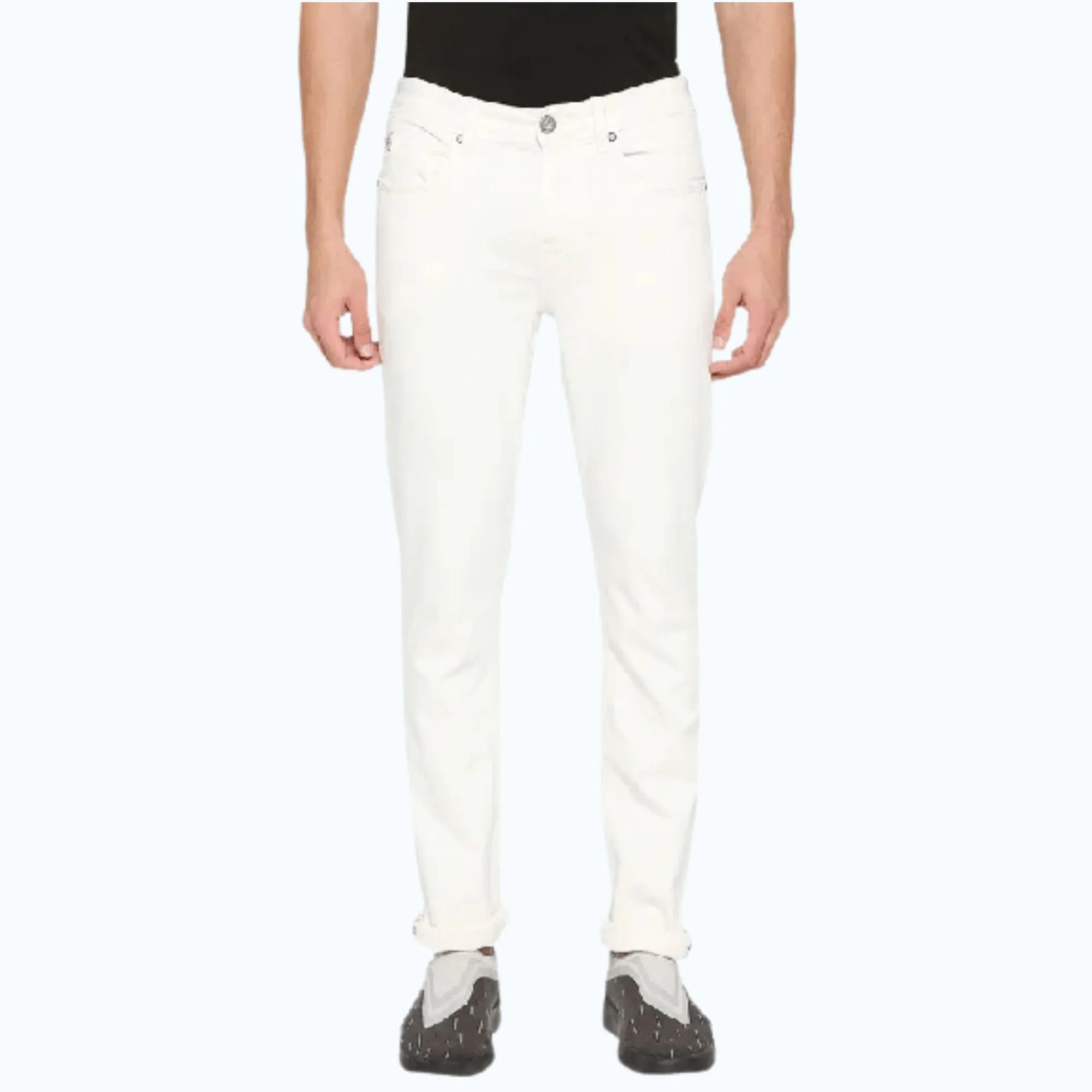 Being Human Slim Fit Men Polo Neck Denim- White