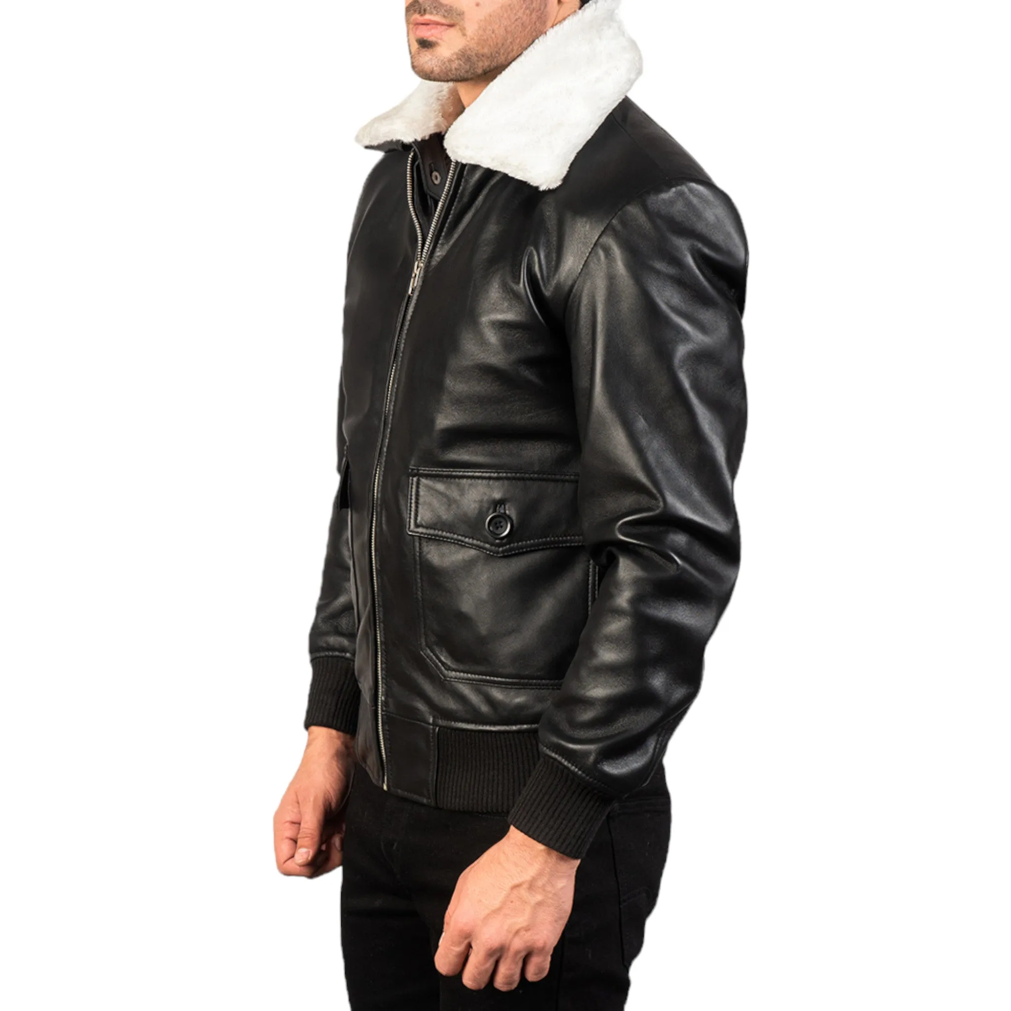 Black & White Leather Bomber Jacket – A Timeless Modern Classic