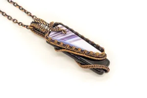 Black and Blue Fused Glass Statement Pendant with Copper Wire Wrapping
