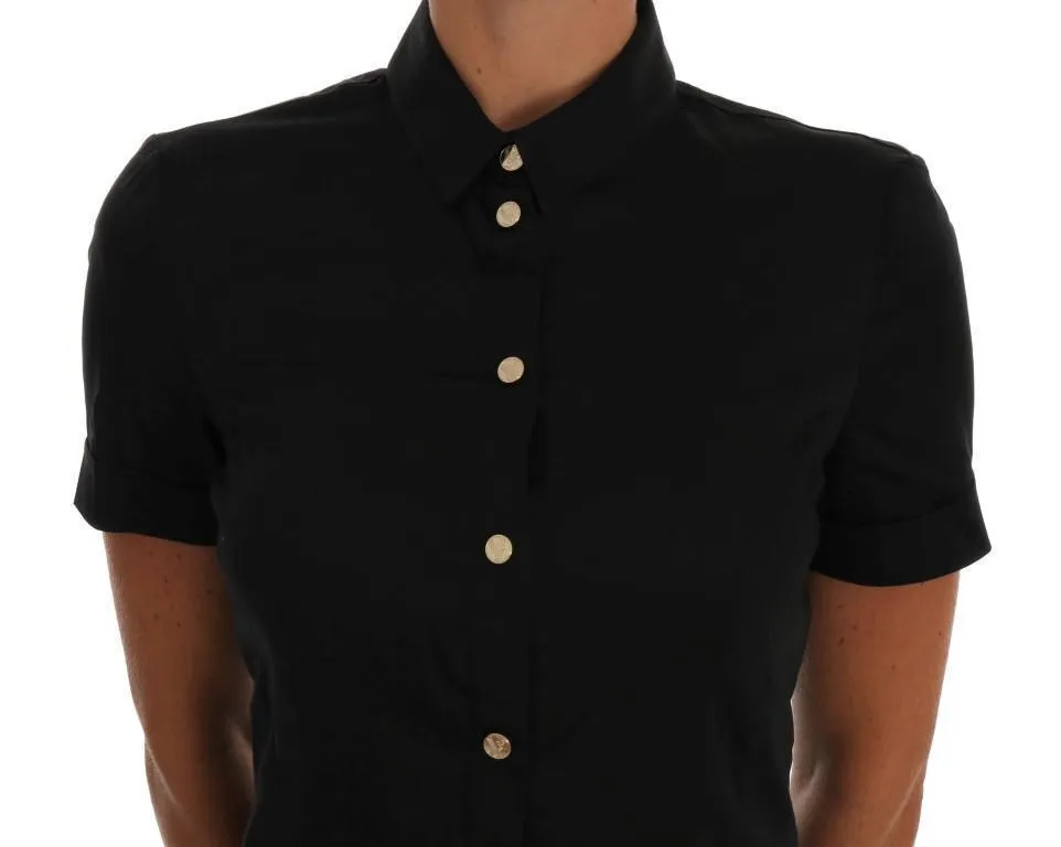 Black Cotton Stretch Shirt Blouse