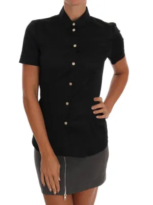 Black Cotton Stretch Shirt Blouse