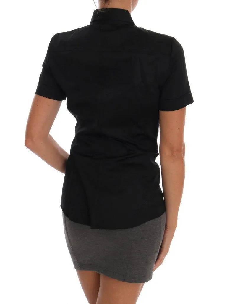 Black Cotton Stretch Shirt Blouse